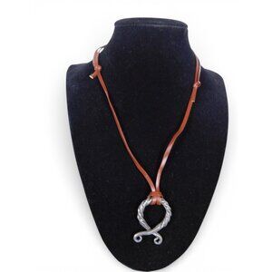 Norse Viking Brown Leather Necklace Silver Tone Twisted Adjustable Jewelry